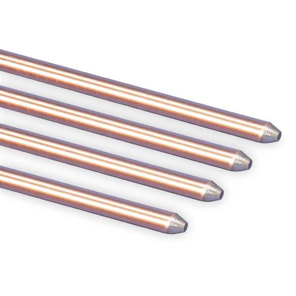 Pointed End Ground Rod: 5/8 in Dia, 4 ft L, Copper Bonded Steel