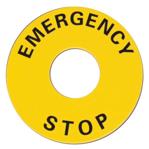 Legend Plate, Emergency Stop, Black/Yellow