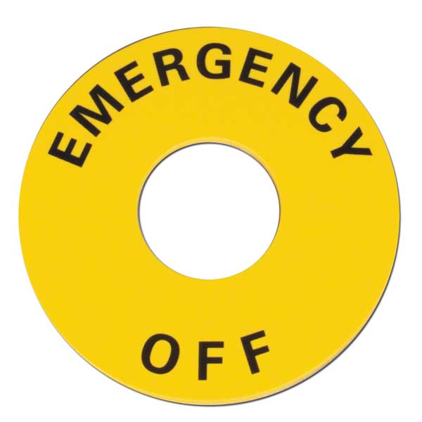 Legend Plate, Emergency Off, Black/Yellow