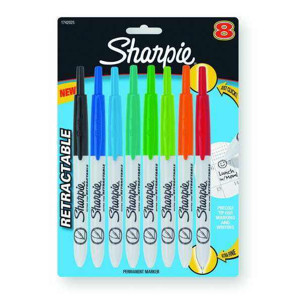 Retractable Permanent Marker Set, Ultra Fine Tip PK8