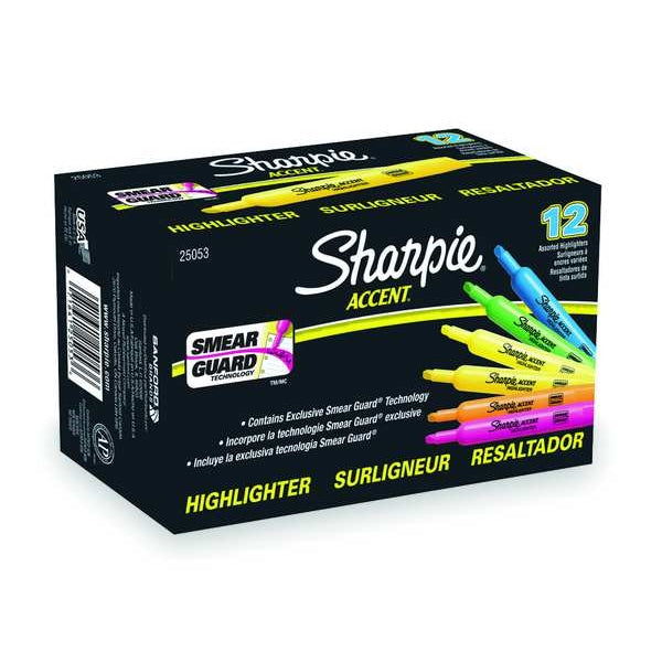 Smear Guard Highlighter Set, Chisel Tip Fluorescent Colors PK12