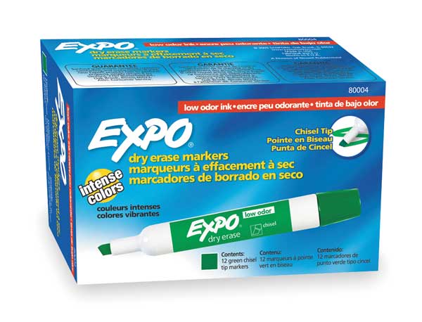 Dry Erase Marker, Chisel Tip, Green PK12 Low Odor