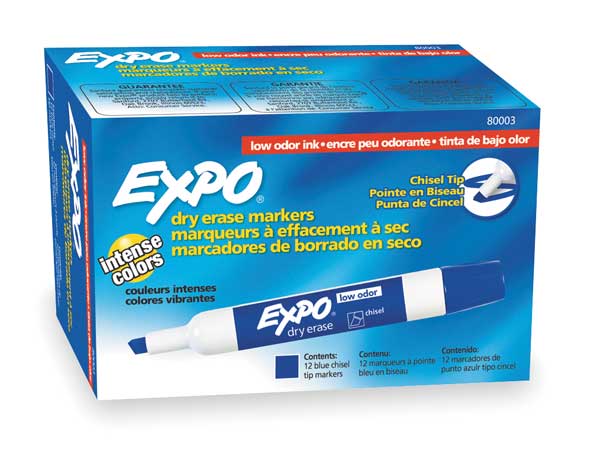 Dry Erase Marker, Chisel Tip, Blue PK12 Low Odor
