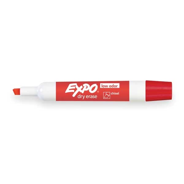 Dry Erase Marker, Chisel Tip, Red PK12 Low Odor