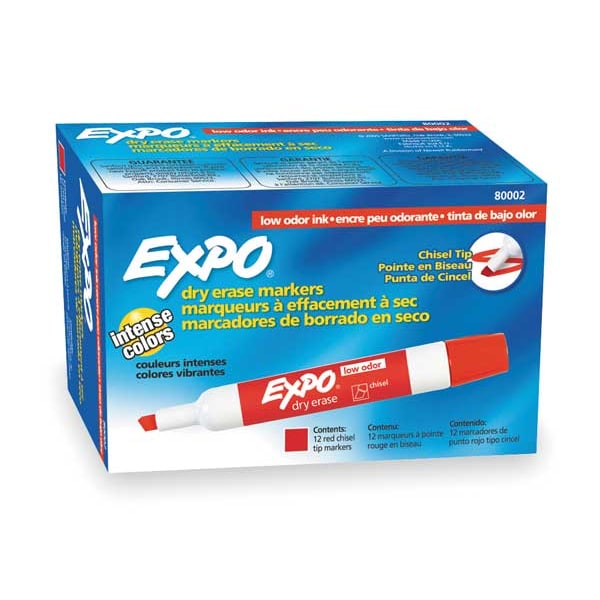 Dry Erase Marker, Chisel Tip, Red PK12 Low Odor
