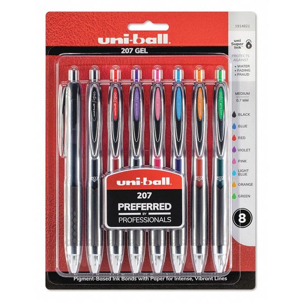 Retractable Gel Pen Set, Medium 0.7 mm, Assorted PK8