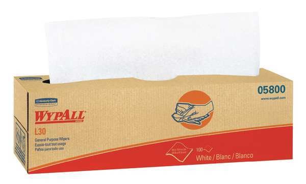Dry Wipe, White, Pop Up Box, Double Recreped (DRC), 8 PK, 100 Wipes, 9 3/4 in x 16 1/2 in