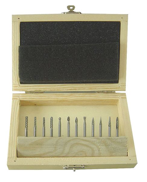Carbide Bur Set, Single Cut, 1/8 In, 12 Pcs