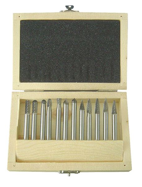 Carbide Bur Set, Single Cut, 1/4 In, 12 Pcs