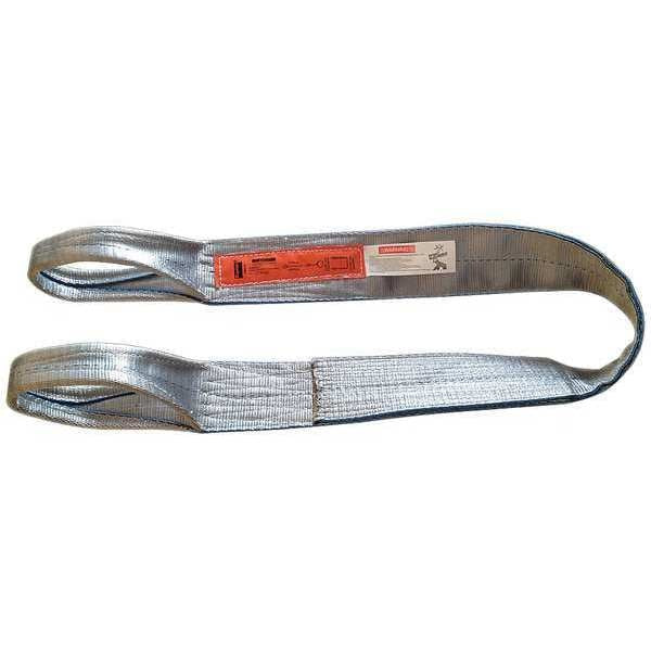 Web Sling, Flat Eye and Eye - Type 3, 10 ft L, 2 in W, Polyester, Gray