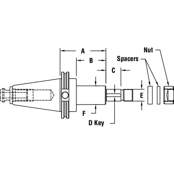 Shell Mill Holder, CAT50, Pilot Dia 2.5 In
