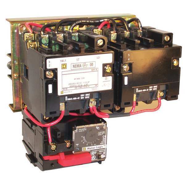 Reversing NEMA Magnetic Motor Starter, No Enclosure NEMA Rating, 120V AC, 3 Poles, 1NO