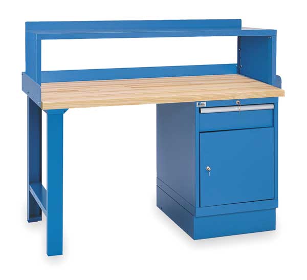 Workbench, Butcher Block, 60 in W, 35 1/4 in Height, 1,000 lb, Pedestal/Straight
