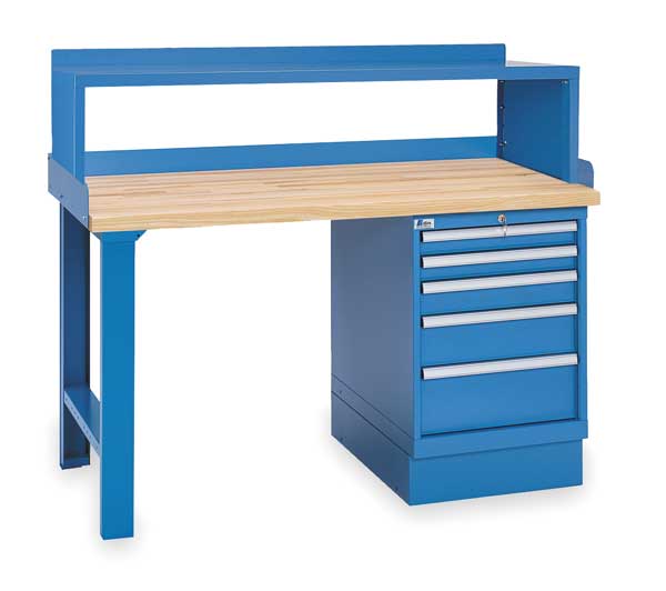 Workbench, Butcher Block, 60 in W, 35 1/4 in Height, 1,000 lb, Pedestal/Straight