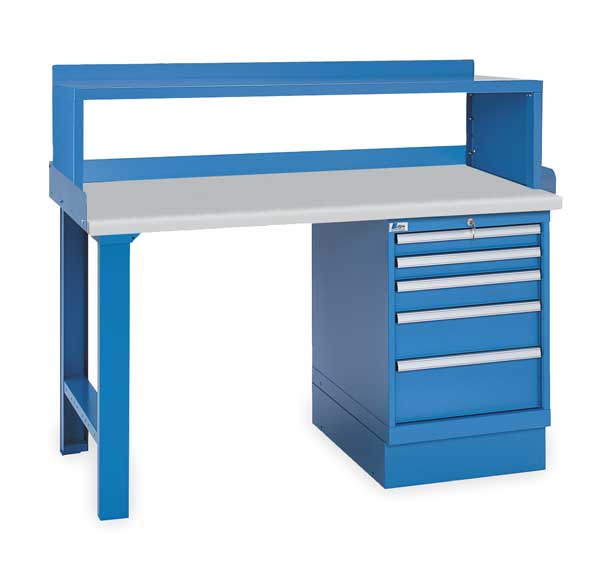 Workbench, Laminate, 60 in W, 35 1/4 in Height, 1,000 lb, Pedestal/Straight