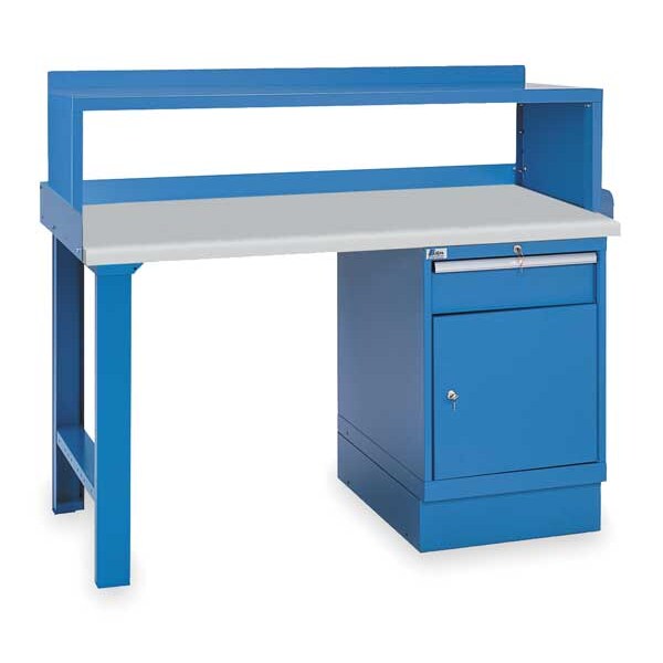 Workbench, Laminate, 60 in W, 35 1/4 in Height, 1,000 lb, Pedestal/Straight