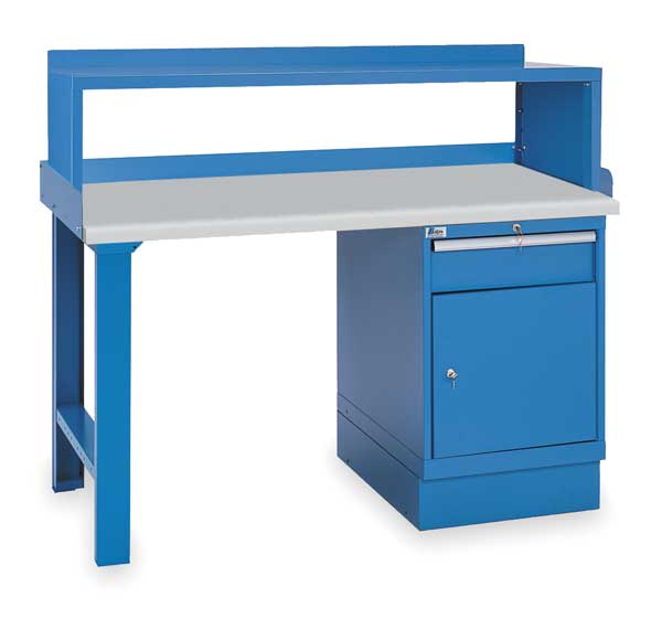 Workbench, Laminate, 72 in W, 35 1/4 in Height, 1,000 lb, Pedestal/Straight