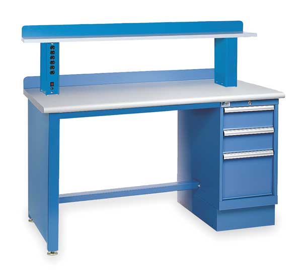 Workbench, Laminate, 60 in W, 35 1/4 in Height, 1,000 lb, Panel/Pedestal
