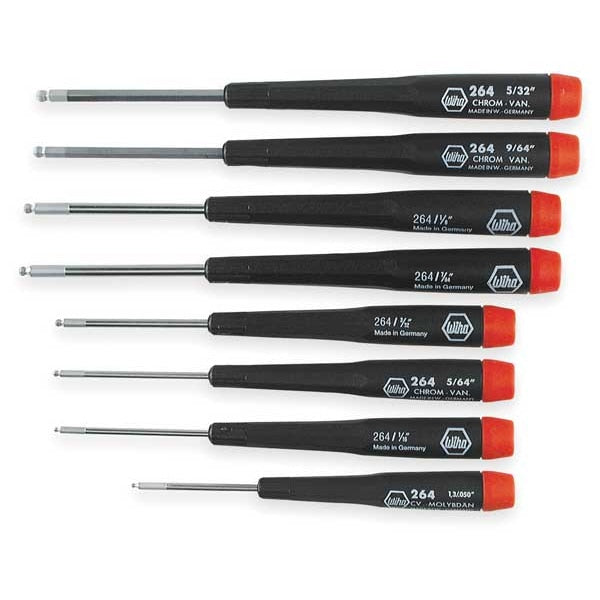 Prec. Screwdriver Set, Ball Hex, SAE, 8pcs.