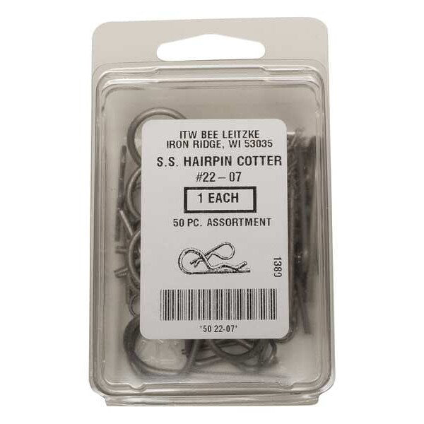 Hairpin Cotter Asst, 18-8, 50 Pcs, 5 Sizes