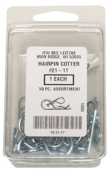 Hairpin Cotter Asst, Zinc, 50 Pcs, 5 Sizes