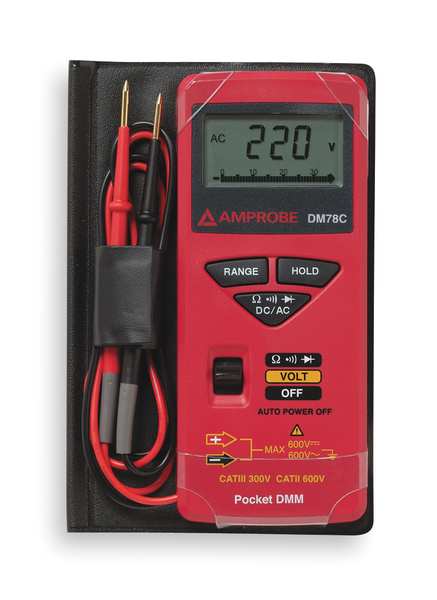 Digital Multimeter, 600 Max. AC Volts, 600 Max. DC Volts, 10 Max. AC Amps, 10 Max. DC Amps