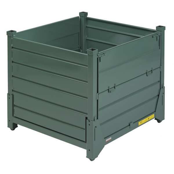 Green Collapsible Bulk Container, Steel, 28.3 cu ft Volume Capacity