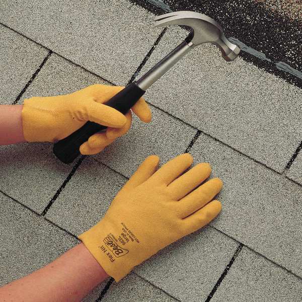 PVC Coated Gloves, Full Coverage, Yellow, L, PR