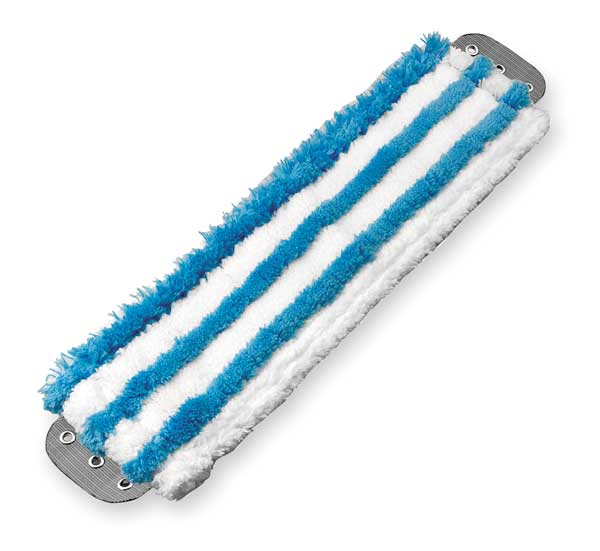 16 in L Flat Mop Pad, 16 oz Dry Wt, Clamp On Connection, Cut-End, Blue, Microfiber, MD40B