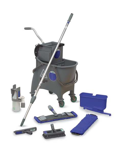 8 gal CLEANERx Dual Bucket Side Press Mop Bucket and Wringer, Gray, Polypropylene