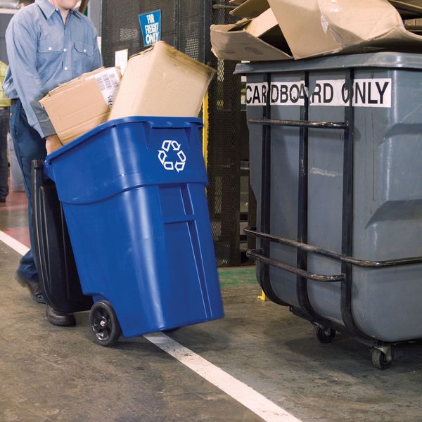 50 gal Rectangular Recycling Bin, Flat Top, Silver Vein/Silver Vein, Plastic, 1 Openings