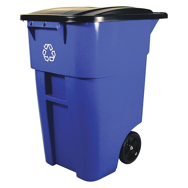 50 gal Rectangular Recycling Bin, Flat Top, Silver Vein/Silver Vein, Plastic, 1 Openings