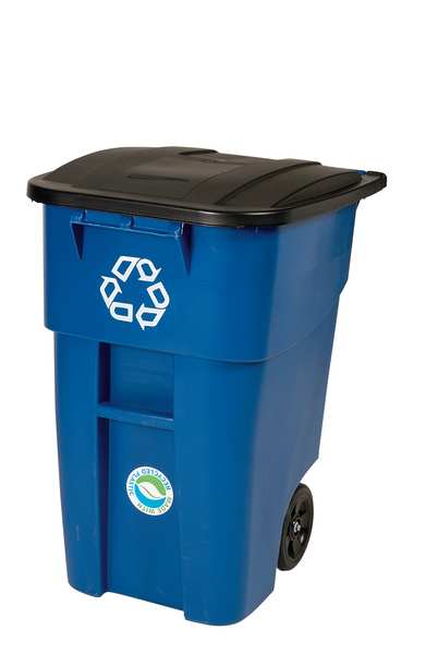 50 gal Rectangular Recycling Bin, Flat Top, Silver Vein/Silver Vein, Plastic, 1 Openings