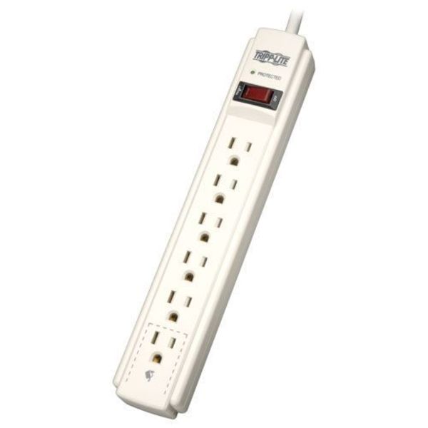 Surge Protector Strip, 6 Outlet, Gray