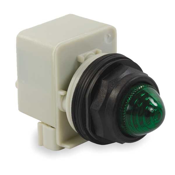 Pilot Light, 30mm, Plastic, Green, 120VAC