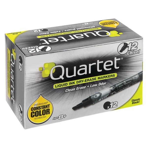 Dry Erase Marker Set, Chisel Tip, Black, PK12