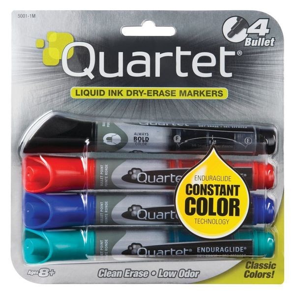 Dry Erase Marker Set, Bullet Tip, Assorted, PK4