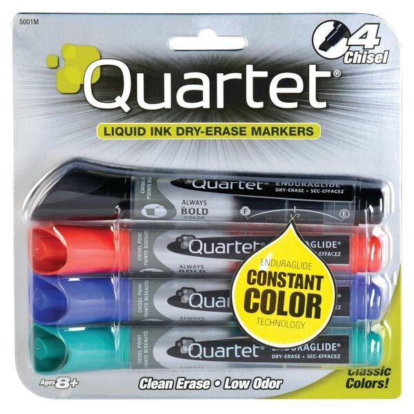 Dry Erase Marker Set, Chisel Tip, Assorted, PK4