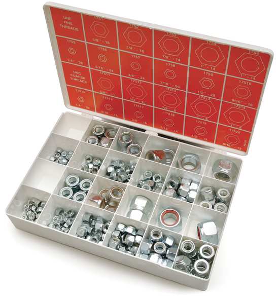 Zinc Plated Finish Steel Nylon Insert Hex Lock Nut Assortment, 267 pc.