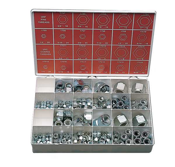 Zinc Plated Finish Steel Nylon Insert Hex Lock Nut Assortment, 267 pc.