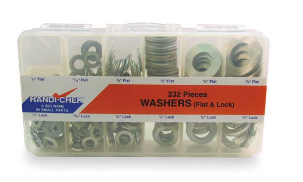 Flat and Split Lock Washer Assortment, Steel, Zinc Finish, 232 PCS