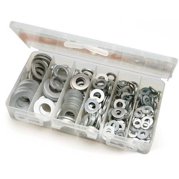 Flat and Split Lock Washer Assortment, Steel, Zinc Finish, 232 PCS