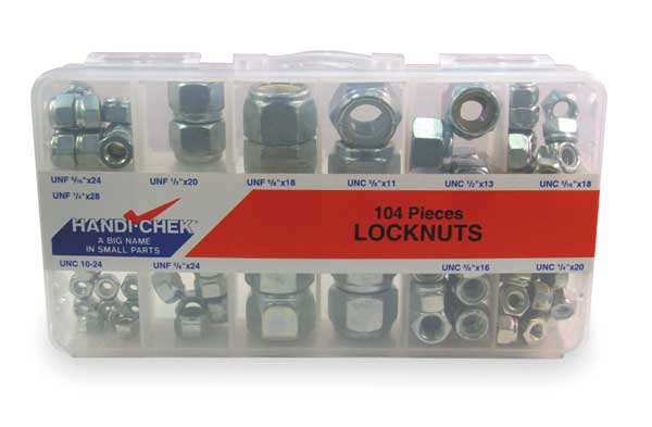 Zinc Plated Finish Steel Nylon Insert Hex Lock Nut Assortment, 104 pc.
