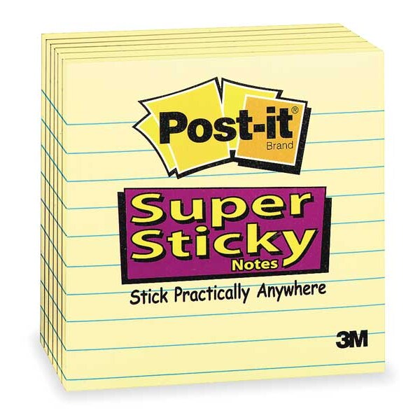 Super Sticky Notes, 4x4 In., Yellow, PK6