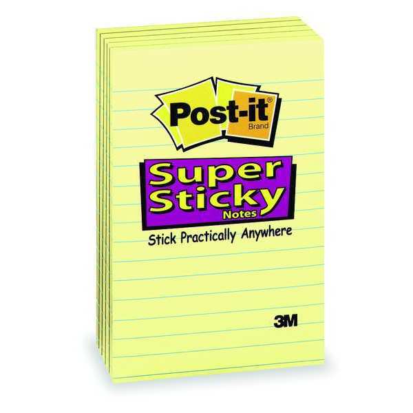 Super Sticky Notes, 4x6 In., Yellow, PK5