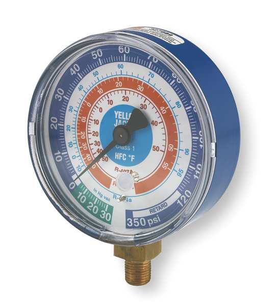Gauge, 3-1/8 In Dia, Low Side, Blue, 350 psi