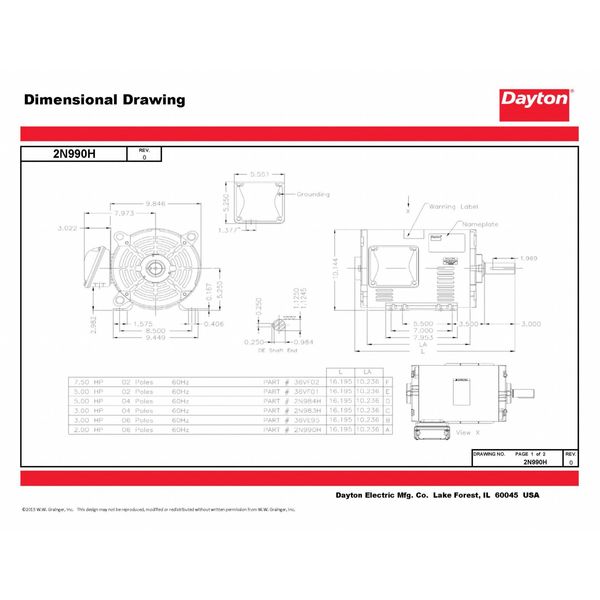 3-Phase General Purpose Motor, 2 HP, 213/5 Frame, 230/460V AC Voltage, 1,170 Nameplate RPM