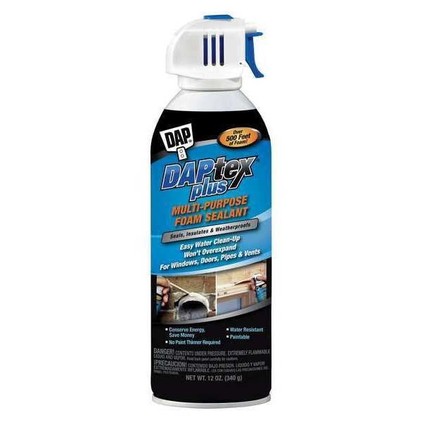 Multipurpose/Construction Spray Foam Sealant, 12 oz, Aerosol Can, White, 1 Component
