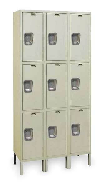 Wardrobe Locker, 36 in W, 12 in D, 78 in H, (3) Tier, (3) Wide, Tan