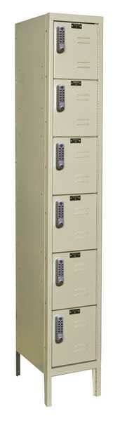 Box Locker, 12 in W, 12 in D, 78 in H, (1) Wide, (6) Openings, Tan
